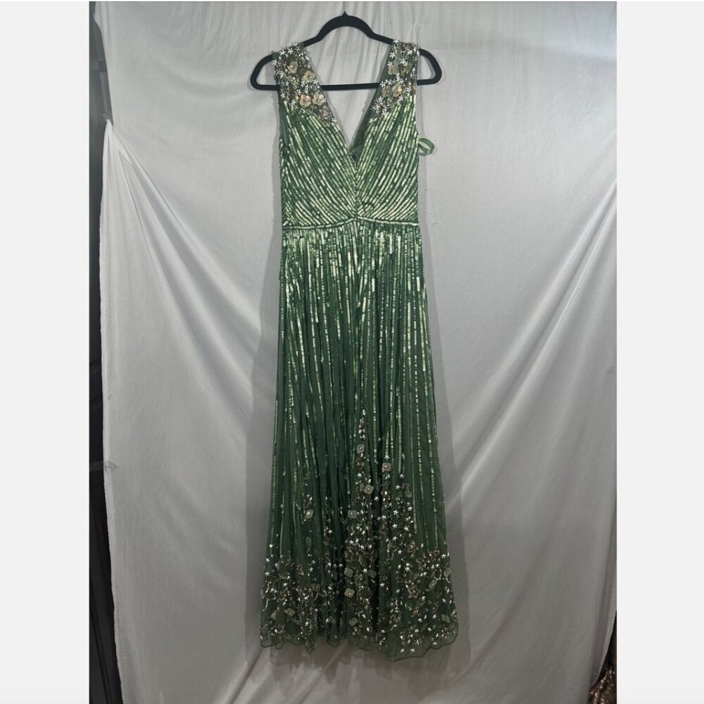 NWT$798 Mac Duggal [ 8 ] Sequin Floral Embellished‎ Evening Gown Sage Green Q728 - Picture 14 of 16